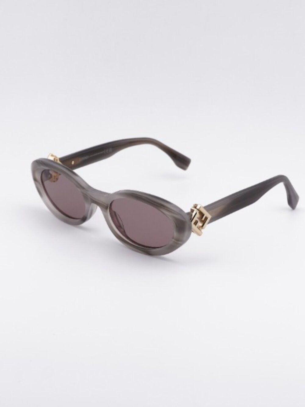 Fendi FE40140U 20Y Sunglasses Shiny Havana Oval Frame, Grey Lenses